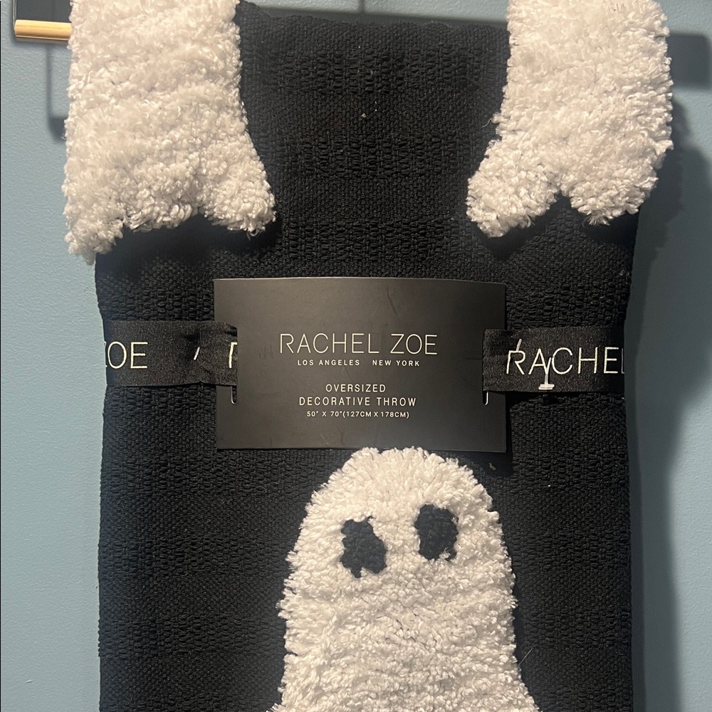 Rachel Zoe Black Throw with White Ghost Design